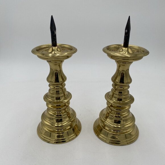 Vintage Virginia Metalcrafters Williamsburg Brass Candlesticks 10" Candle Set 2 - Picture 7 of 14
